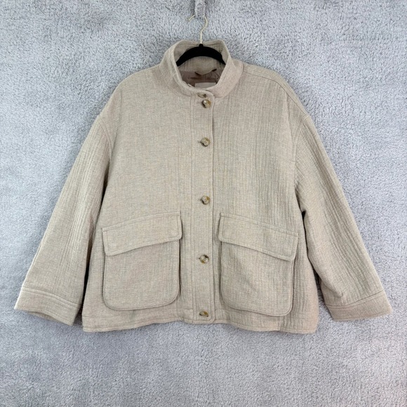 NEW Madewell Clairmont Crop Jacket Size XL Beige Wool Blend Gauze Button Up Fall - Picture 2 of 9